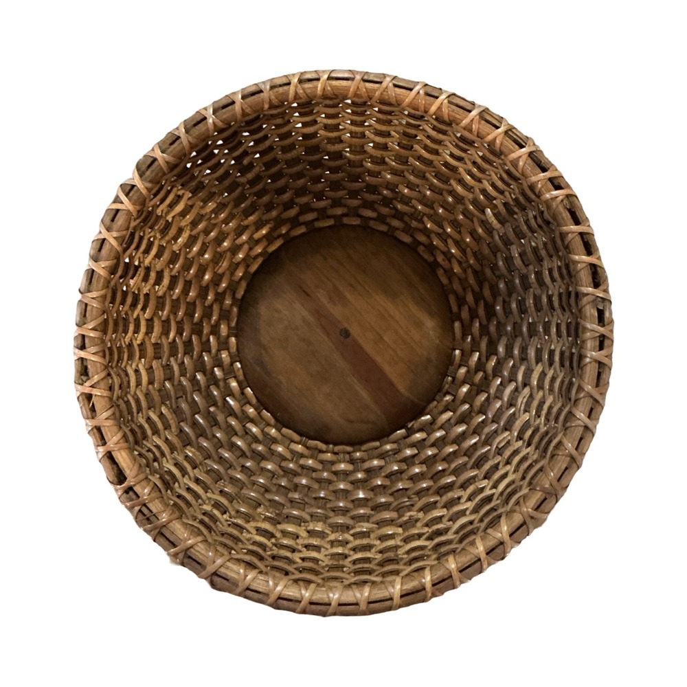Vintage Porcupine Curly Weave Wicker Basket Round Wood Base Brown 10.5 Inch Bowl - Picture 5 of 7
